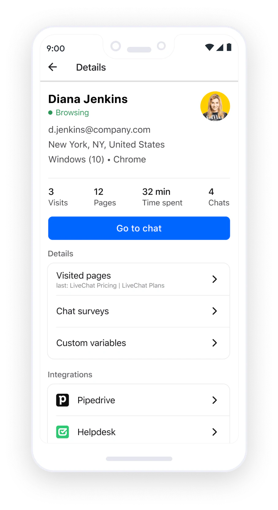Visitors list view in LiveChat® for Android