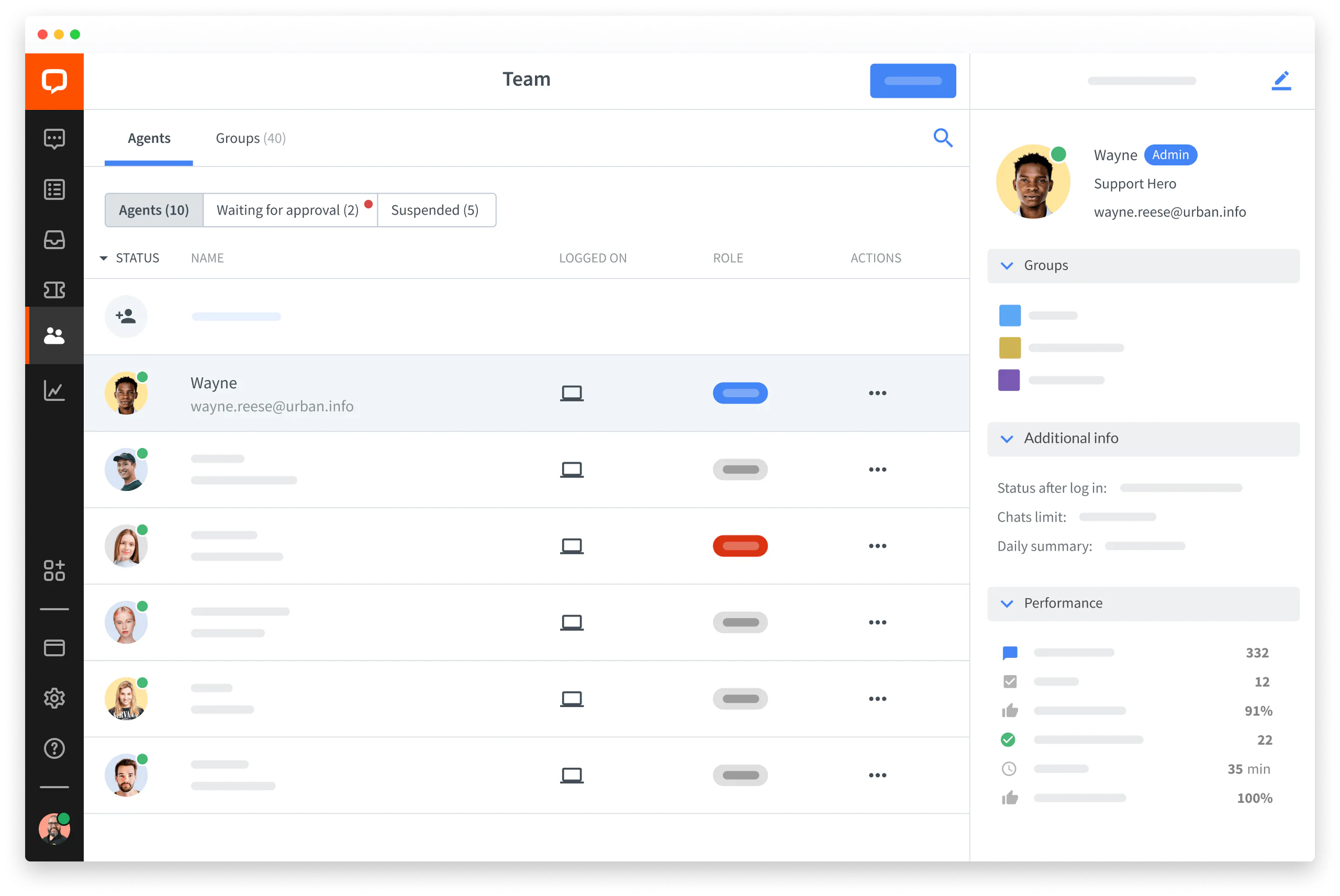 Team management in LiveChat® web app