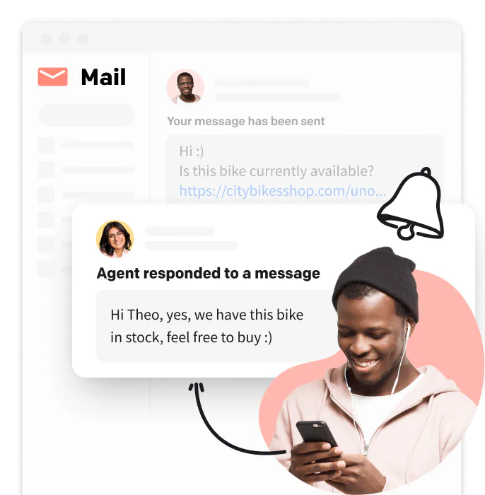 Visualization of email notification sent to a customer's mobile phone by a support agent via LiveChat® app