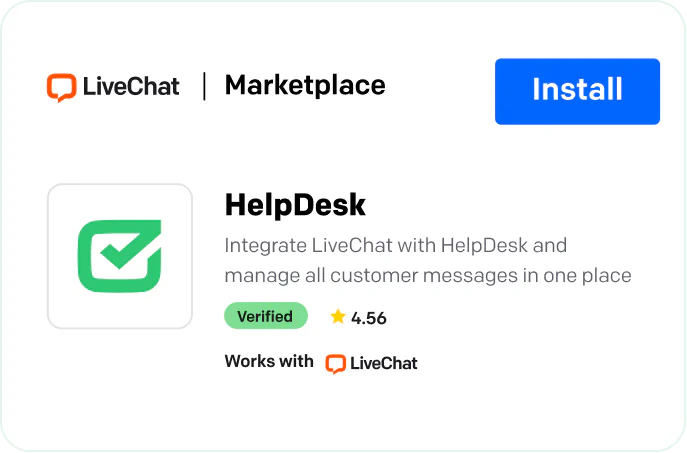 Illustration of integration with HelpDesk available in the LiveChat® marketplace