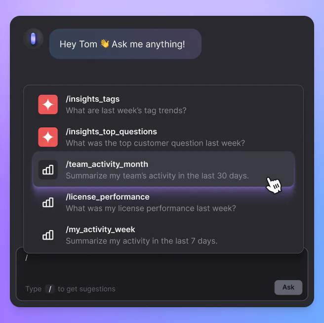 Copilot - AI Assistant inside the live chat app that guides agents within the app