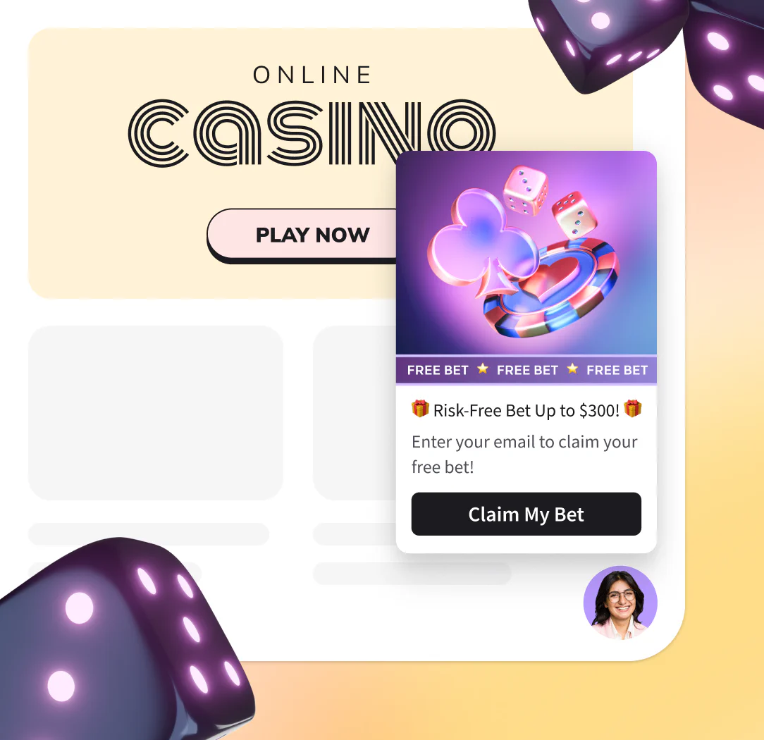 LiveChat widget on a casino website with a campaign encouraging visitors to claim their first bet